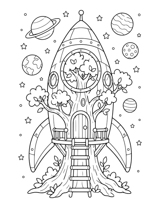 Rocket Shaped Treehouse coloring page