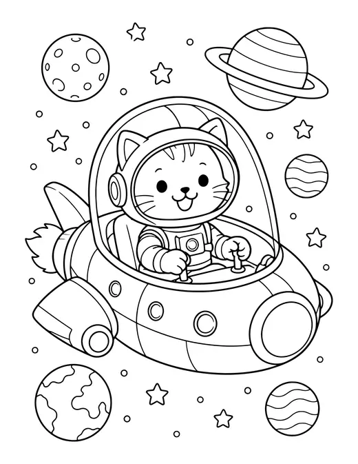Space Cat Pilot coloring page