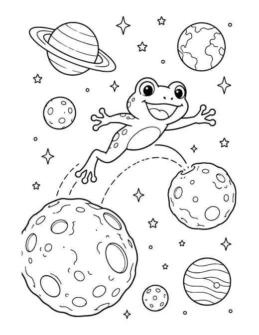 Planet Hopping Frog coloring page