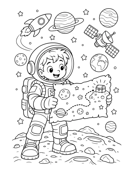 Space Map Treasure coloring page