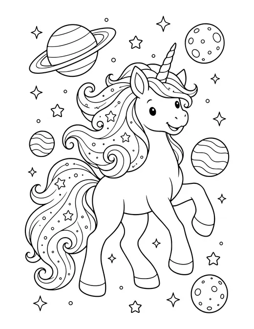 Galaxy Unicorn coloring page