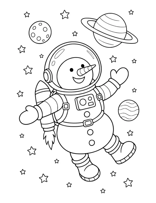 Space Snowman coloring page