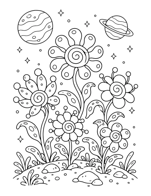 Alien Garden Flowers coloring page