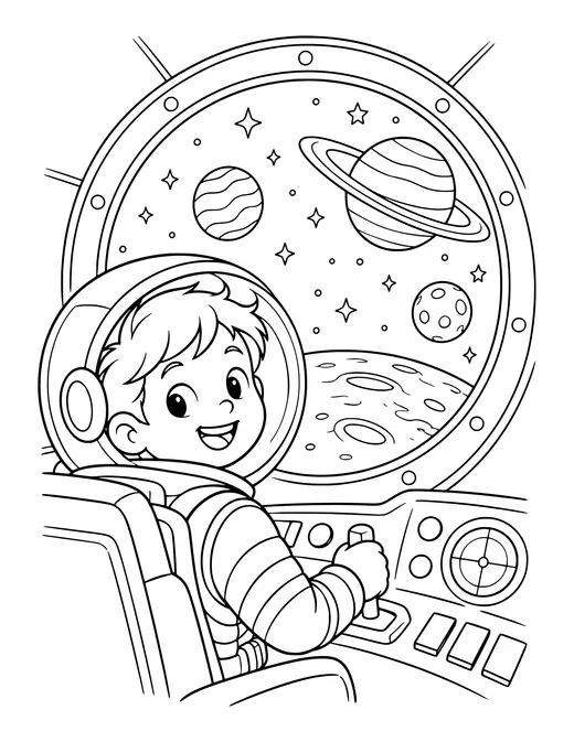 Rocket Ship Window View coloring page