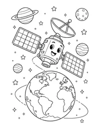 Satellite Orbiting Earth coloring page