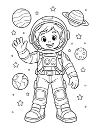 Kid Astronaut Waving coloring page