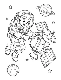 Astronaut Fixing a Satellite coloring page
