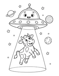 UFO Beam Lifting a Cow coloring page
