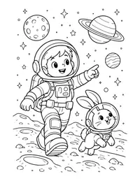 Astronaut and Moon Bunny coloring page