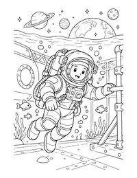 Astronaut Underwater Training coloring page
