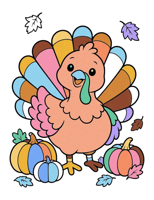 Happy Turkey coloring page, colored in