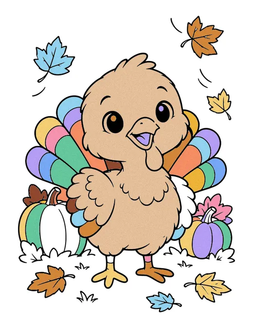 Baby Turkey Chick coloring page, colored in