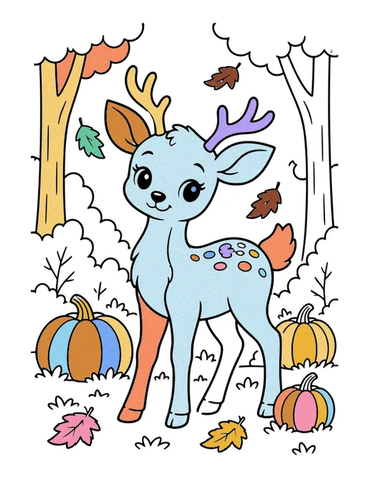 Deer in an Autumn Forest coloring page, colored in