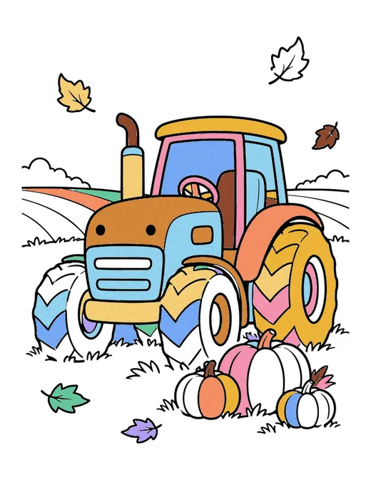 Tractor in the Harvest Field coloring page, colored in