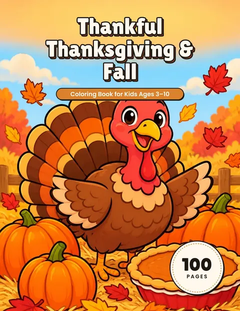 Thankful Thanksgiving & Fall coloring book cover