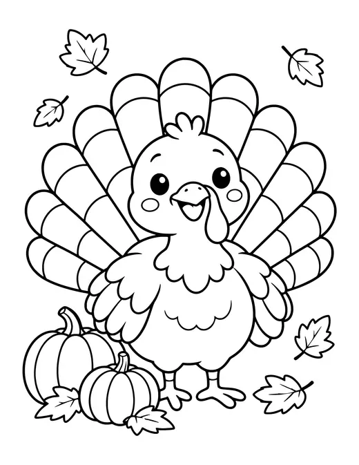 Turkey with Big Tail Feathers coloring page