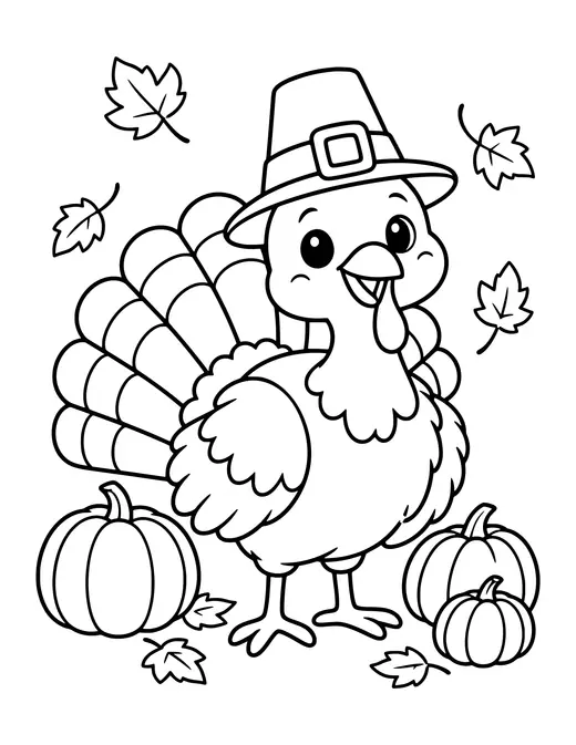 Turkey in a Pilgrim Hat coloring page