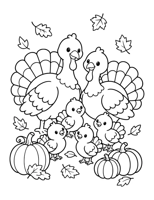 Turkey Family coloring page