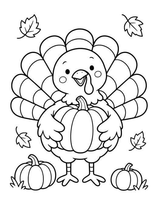 Turkey Holding a Pumpkin coloring page