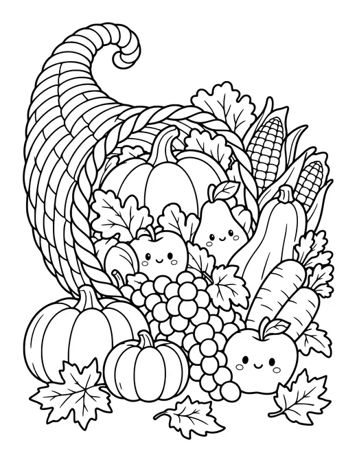 Cornucopia with Fruit and Vegetables coloring page