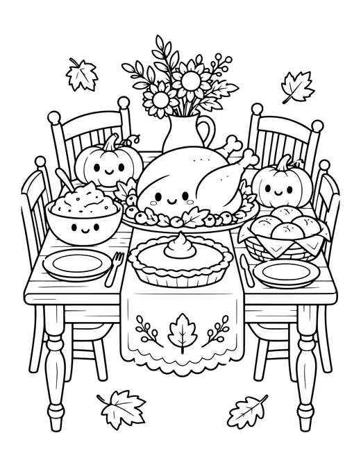 Thanksgiving Dinner Table coloring page