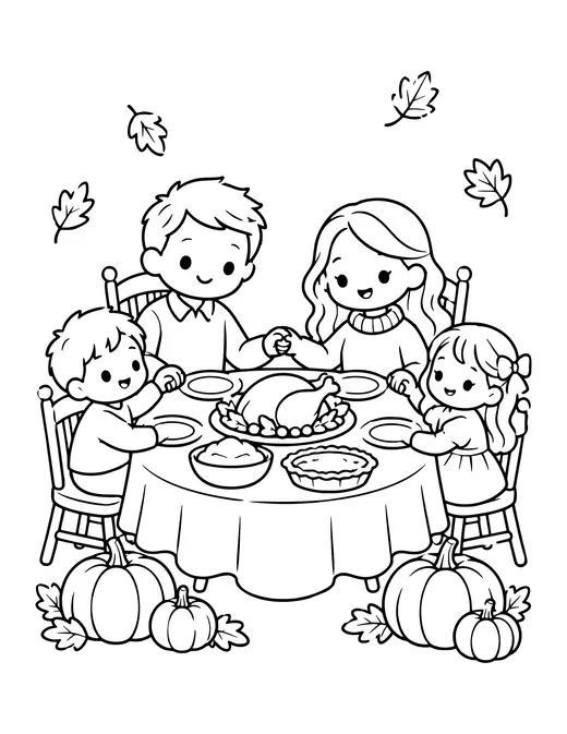 Family Holding Hands at Dinner coloring page