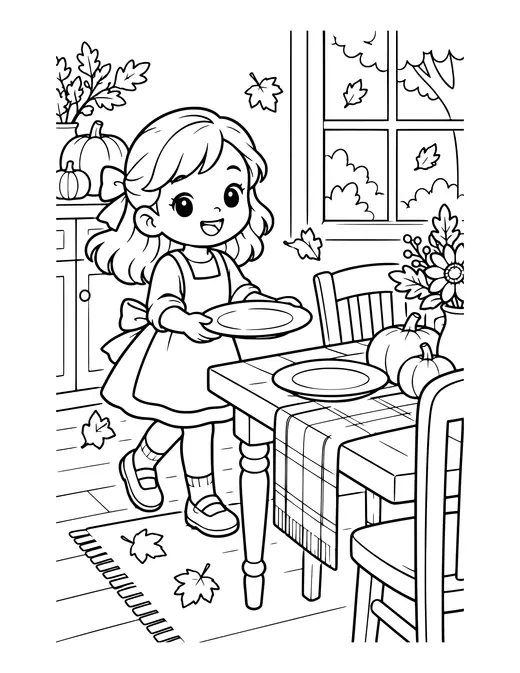 Kid Helping Set the Table coloring page