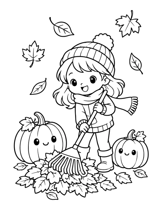 Raking Leaves coloring page