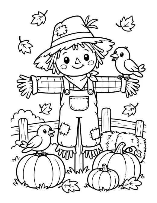 Scarecrow with Crows coloring page