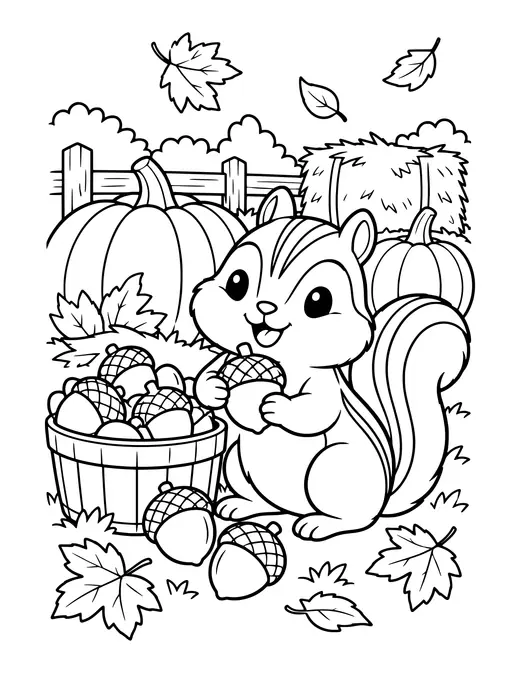 Chipmunk with Acorns coloring page