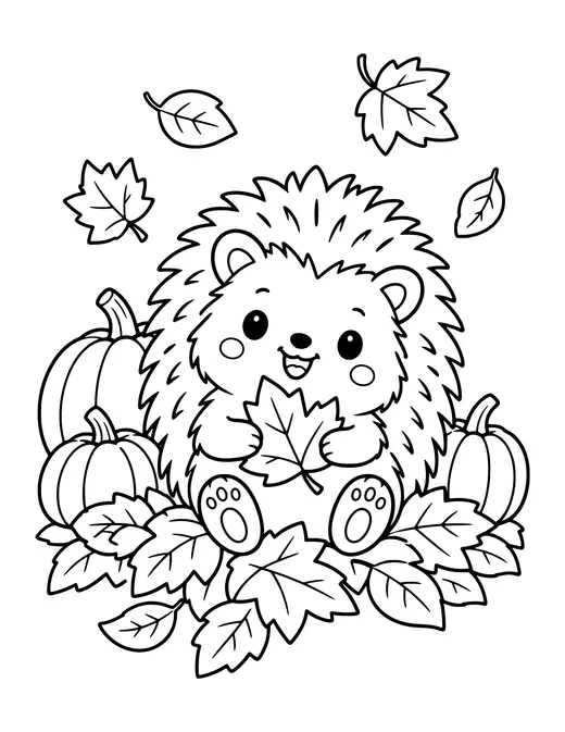 Hedgehog in Fall Leaves coloring page