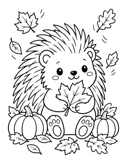 Porcupine with Leaves coloring page