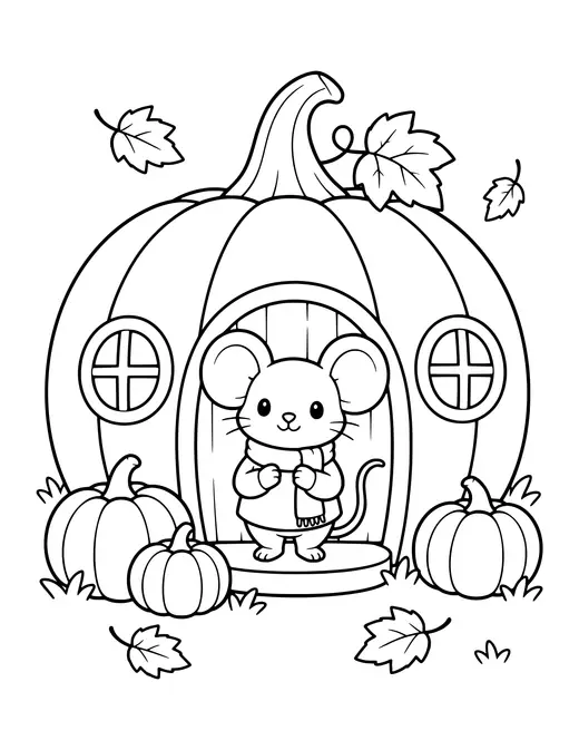 Mouse in a Pumpkin House coloring page