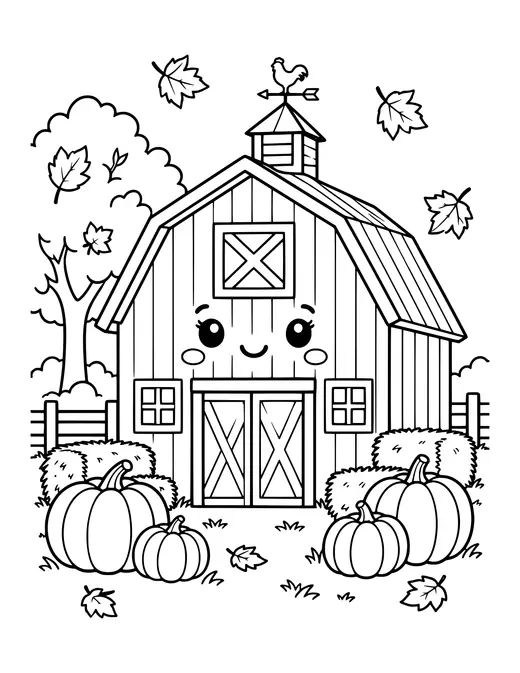 Red Barn in Autumn coloring page