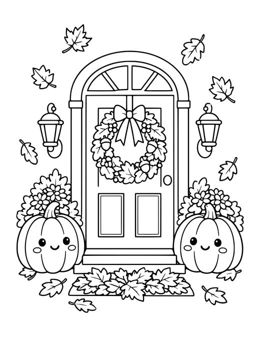 Autumn Door Decor coloring page
