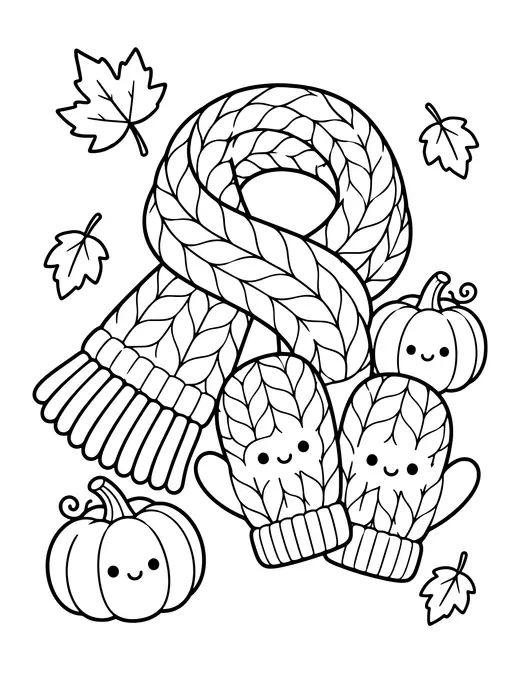 Knitted Scarf and Mittens coloring page