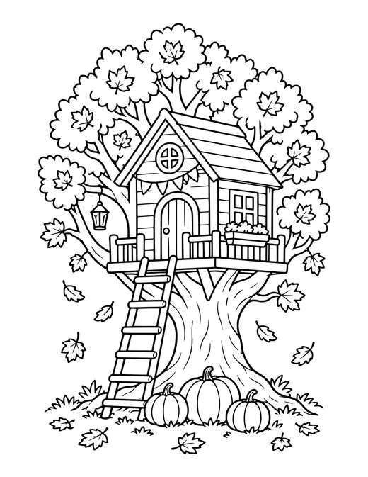 Autumn Treehouse coloring page