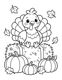 Turkey on a Hay Bale coloring page