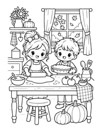 Kids Baking a Pie coloring page