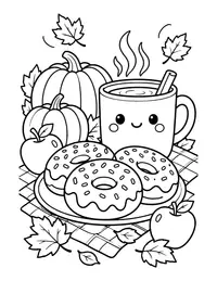 Apple Cider and Donuts coloring page
