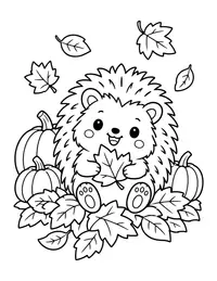 Hedgehog in Fall Leaves coloring page
