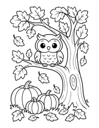Owl in an Autumn Tree coloring page