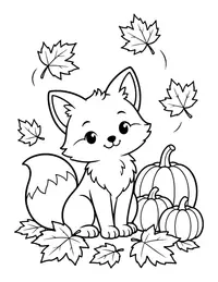 Fox in Fall Leaves coloring page