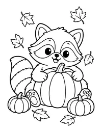Raccoon with a Pumpkin coloring page