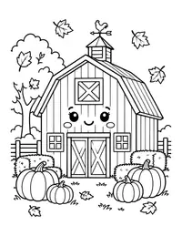 Red Barn in Autumn coloring page