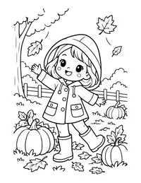 Kid in Rain Boots and Raincoat coloring page