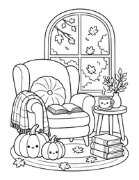 Cozy Reading Nook in Fall coloring page