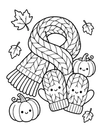 Knitted Scarf and Mittens coloring page