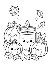 Candle and Pumpkins coloring page