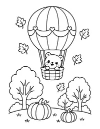 Hot Air Balloon over Fall Trees coloring page